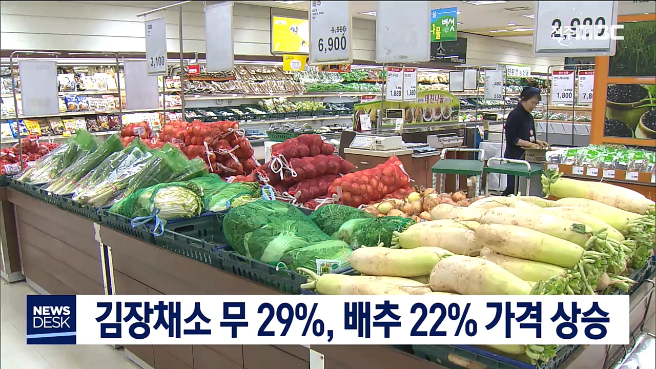 무 29%, 배추 22% 가격 상승