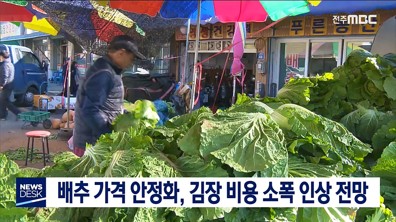 배추 가격 안정화, 김장비용 소폭 인상