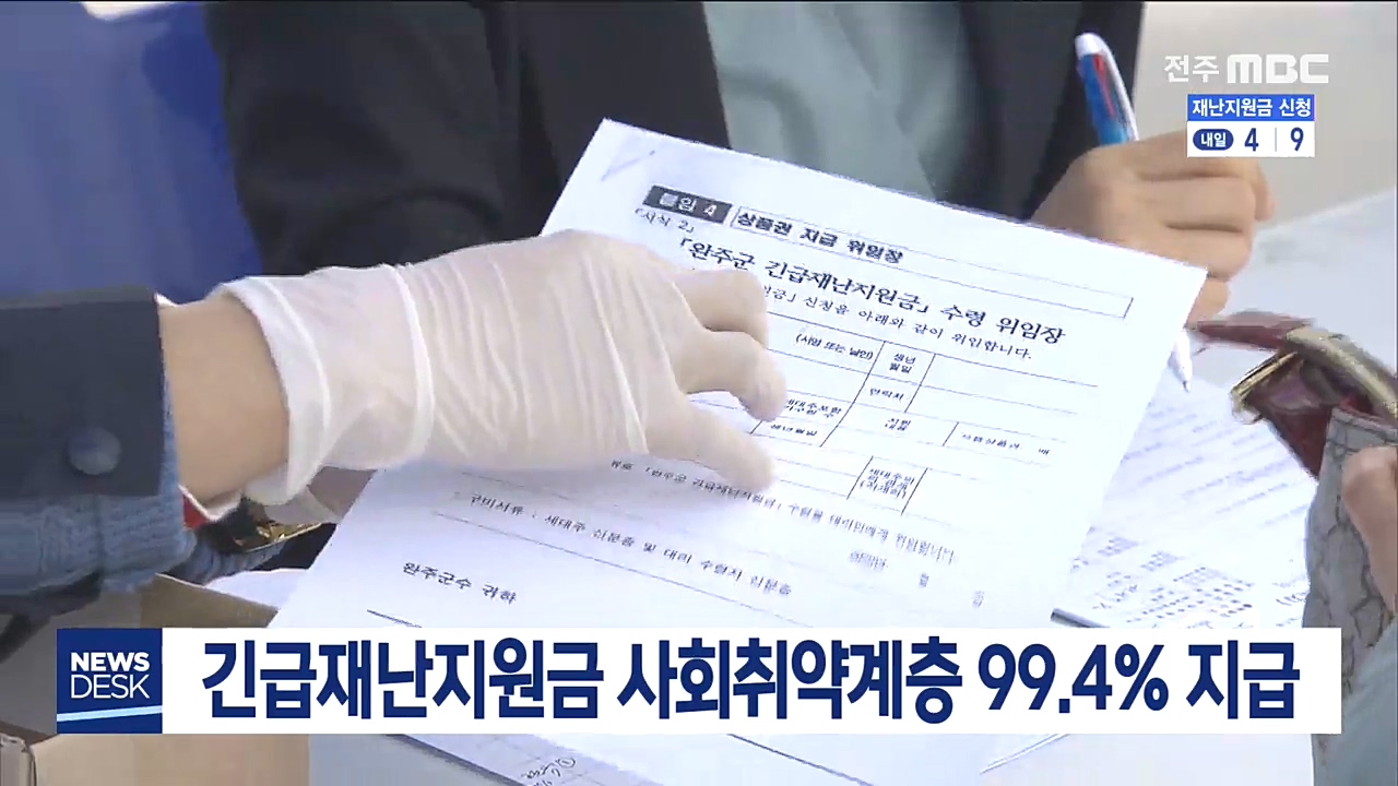 긴급재난지원금 사회취약계층 99.4% 지급